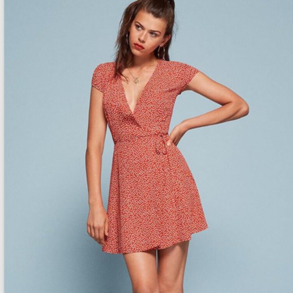 Reformation Orange Oyster Mini Wrap Floral Dress Size Small